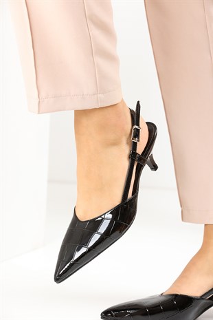 Pianta Siyah Kroko Rugan Kadın Topuklu Ayakkabı