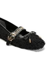 bliss altın kapsül toka detaylı fiyonklu peluş kadın babet - siyah 3