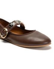 pearlita altın broş detaylı kadın babet - kahve 3