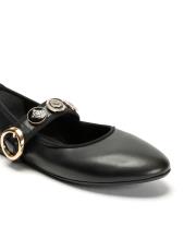 pearlita altın broş detaylı kadın babet - siyah 3