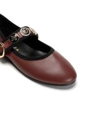 pearlita altın broş detaylı kadın babet - bordo 3