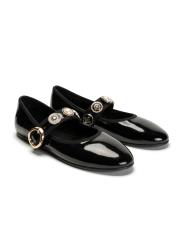 pearlita altın broş detaylı kadın babet - siyah rugan 2