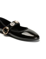 pearlita altın broş detaylı kadın babet - siyah rugan 3