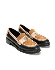 hera bantlı altın broş detaylı kalın tırtıklı kadın loafer- siyah 2