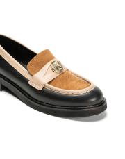 hera bantlı altın broş detaylı kalın tırtıklı kadın loafer- siyah 3