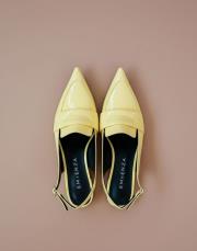 maria birinci sınıf ithal rugan deri dekolte babet sarı