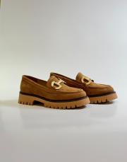 mandy zırh toka detaylı kalın tırtıklı tabanlı süet kadın loafer- taba 2