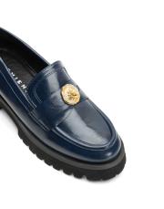 elysium altın aksesuar bant detaylı kalın tabanlı kadın loafer- lacivert 3