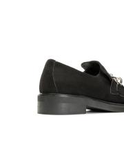 veronique altın aksesuarlı bant detaylı kalın tabanlı süet kadın loafer- siyah 4