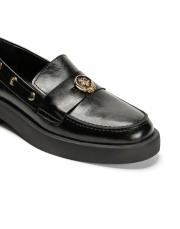 mina kuşgözü detaylı altın broşlu kadın loafer- siyah 3