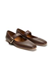 felina altın toka detaylı köşeli burun kadın babet kahve