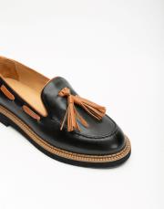 nova kuşgözü detaylı püsküllü vegan deri kadın loafer siyah 3