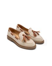 flora kuşgözü detaylı püsküllü süet kadın loafer bej