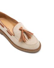flora kuşgözü detaylı püsküllü süet kadın loafer bej 3