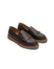 ıris bant detaylı troklu vegan deri kadın loafer kahve