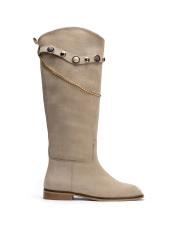 vera oval burun zincir detaylı süet kadın çizme bej