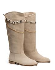 vera oval burun zincir detaylı süet kadın çizme bej 2