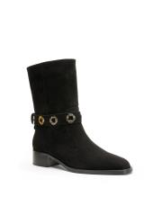 sole aksesuar detaylı süet kadın bot siyah