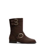 vanya küt burun toka aksesuar detaylı süet kadın bot kahve 2