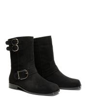 vanya küt burun toka aksesuar detaylı süet kadın bot siyah