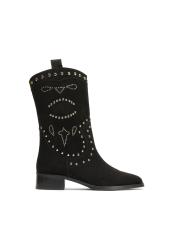 helios işlemeli trok detaylı süet kadın bot siyah