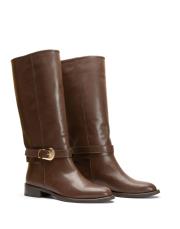 axis altın toka detaylı oval burun kadın çizme kahve 2