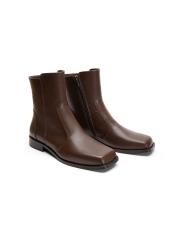 hawk küt burun fermuarlı kadın bot kahve