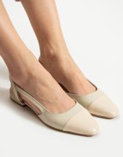 papavero birinci sınıf vegan deri oval burun babet bej