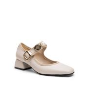 mila toka detaylı kalın topuklu ayakkabı bej