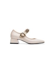 mila toka detaylı kalın topuklu ayakkabı bej 2