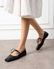 minta bağcık detaylı küt burun kadın babet siyah 2