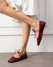 minta bağcık detaylı küt burun kadın babet bordo 2