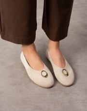 pinko toka detaylı yuvarlak burun süet kadın babet bej