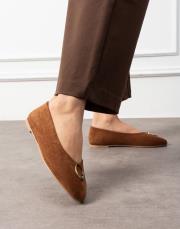 pinko toka detaylı yuvarlak burun süet kadın babet taba 2