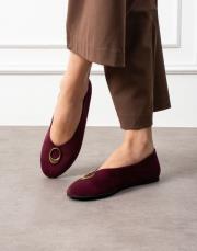 pinko toka detaylı yuvarlak burun süet kadın babet bordo