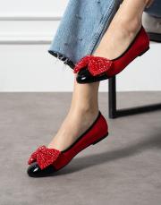 saniz toka detaylı yuvarlak burun kadın babet kırmızı 2