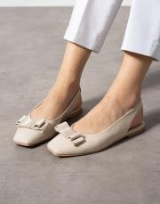 sanmarino birinci sınıf ithal vegan deri fiyonk dekolte detaylı babet bej