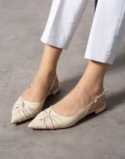 lonly büzgü detaylı sivri burun kadın babet bej 2