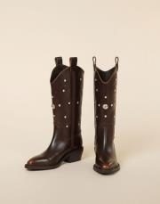 gravel kovboy küt burun efektli kahve deri bot kahve