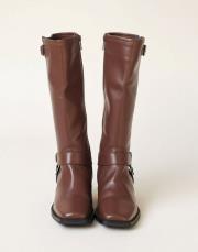 çizi toka detaylı küt burun kahve deri çizme kahve 2