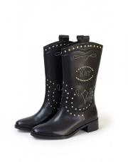 helios işlemeli trok detaylı  deri bot siyah