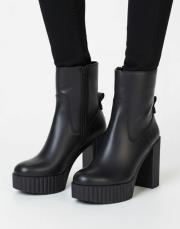 enco platform topuk yuvarlak kalıp deri siyah bot siyah