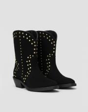 stud kovboy küt burun süet siyah bot siyah