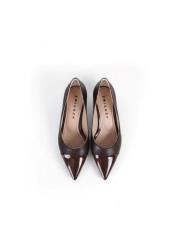 shiny sivri burun maskaretli vegan deri topuklu ayakkabı kahve 4