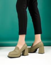 tower platform topuklu,vegan deri,topuklu ayakkabı haki