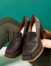 tower platform topuklu,vegan deri,topuklu ayakkabı kahve