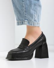 tower platform topuklu,vegan deri,topuklu ayakkabı siyah 2