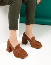 tower platform topuklu,vegan deri,topuklu ayakkabı taba 2