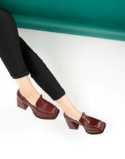 tower platform topuklu,vegan deri,topuklu ayakkabı bordo