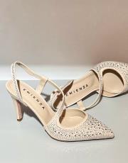 loli mat saten taşlı dekolte abiye ayakkabı sivri kalıptır bej